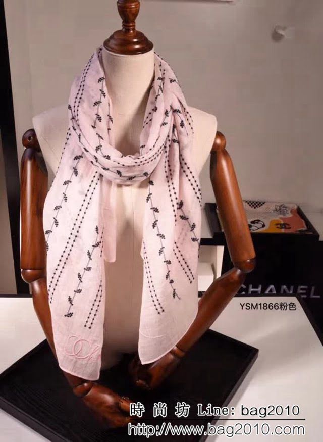CHANEL香奈兒  2018專櫃原版 真絲羊毛刺繡長巾 YSM1866 LLWJ6393
